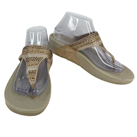 FitFlop Strobe Thong Flip Flop Sandals 9 Gold Silver Crystal Embellished - Picture 10 of 10